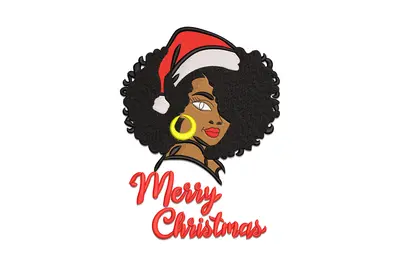 Free Afro Woman Merry Christmas Embroidery Design Santa Hat