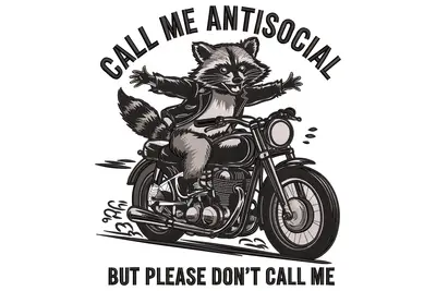 Antisocial Raccoon Motorcycle Embroidery Design