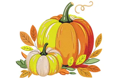 Free Autumn Pumpkins with Leaves Embroidery Design