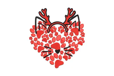 Free Christmas Cat Heart Embroidery Design
