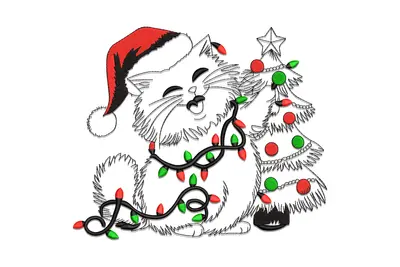 Free Christmas Cat with Lights Embroidery Design