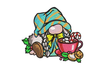 Free Christmas Gnome with Hot Cocoa Embroidery Design