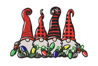 Free Christmas Gnomes with Lights Embroidery Design