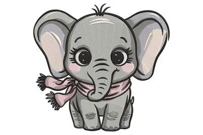 Free Cute Baby Elephant with Scarf Embroidery Design