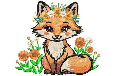 Free Cute Fox with Flower Crown Embroidery Design