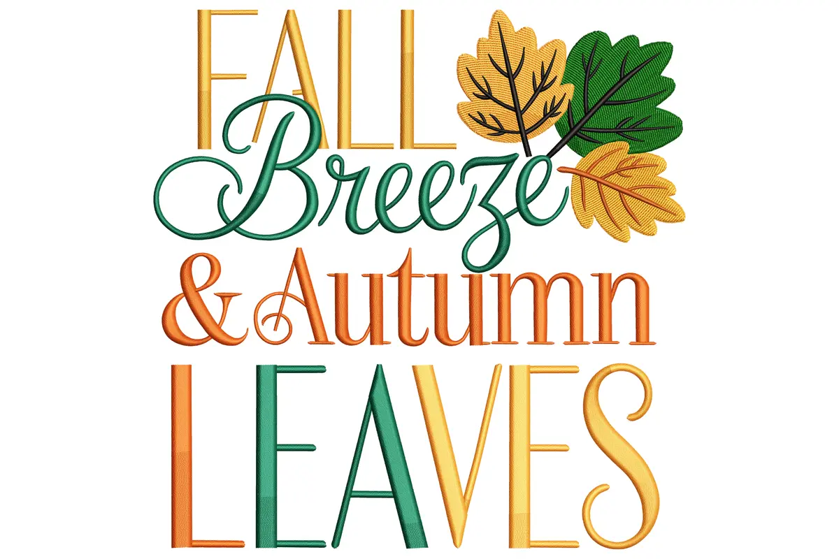 Fall Breeze and Autumn Leaves Embroidery Design