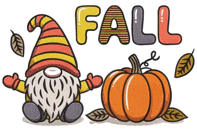Fall Gnome with Pumpkin Embroidery Design