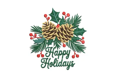 Free Happy Holidays Pinecone Embroidery Design