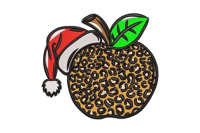 Free Leopard Print Apple with Santa Hat Embroidery Design