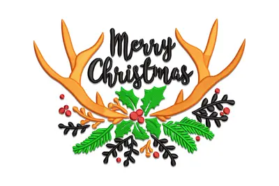Free Merry Christmas Antlers Embroidery Design