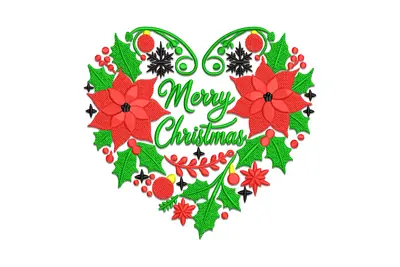 Free Merry Christmas Heart Machine Embroidery Design