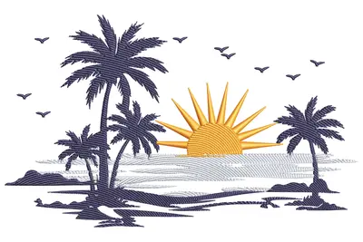 Free Sunset Beach with Palm Trees Embroidery Design