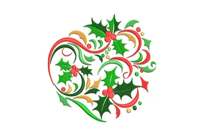 Free Swirly Holly Christmas Embroidery Design