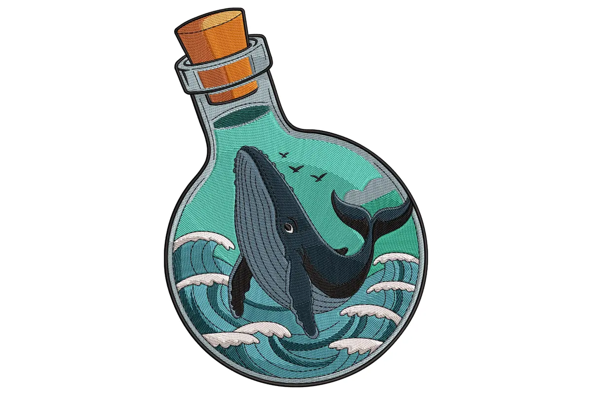 Free Whale in a Bottle Embroidery Design