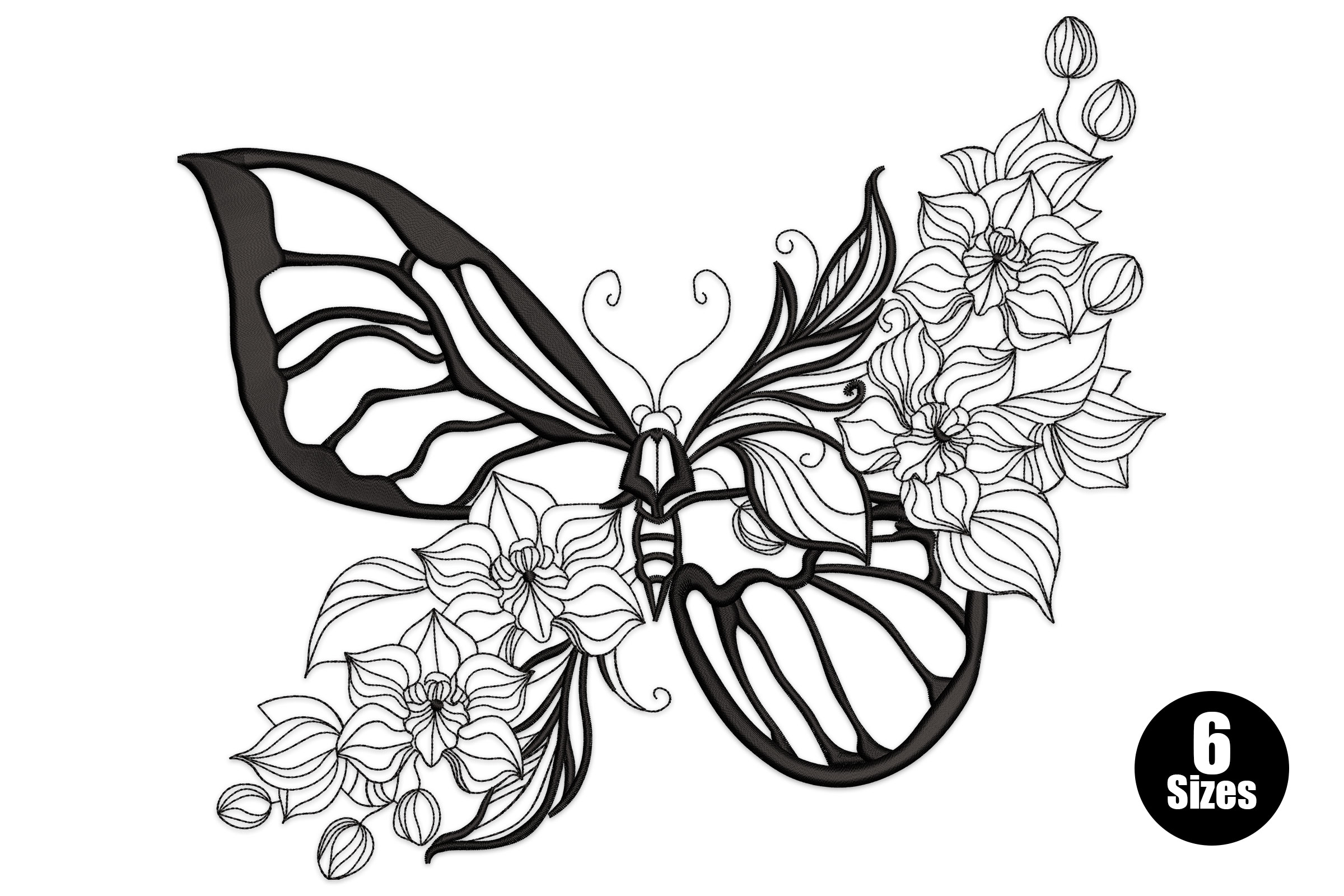 Butterfly Floral Machine Embroidery Design