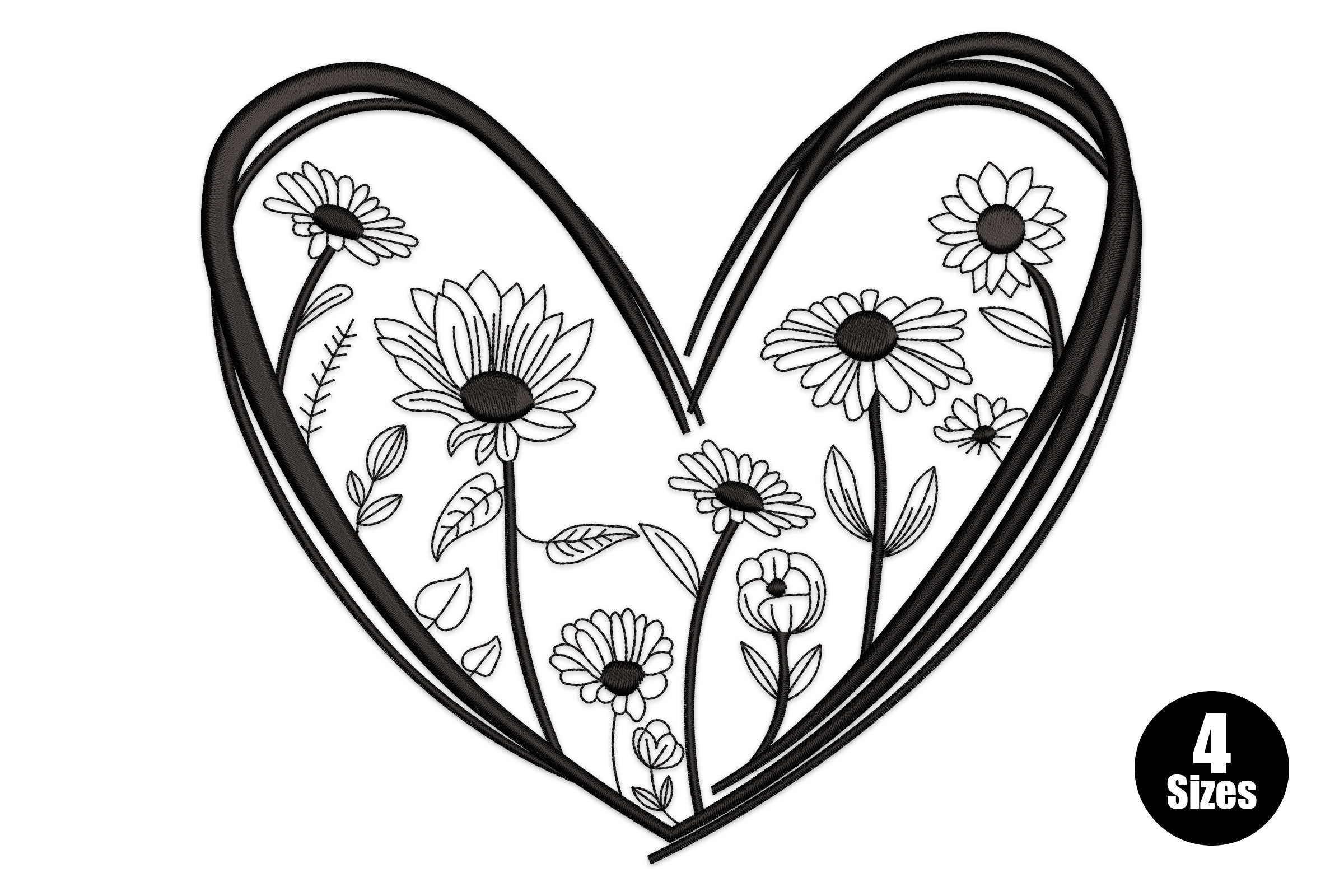 Daisy Heart Embroidery Design