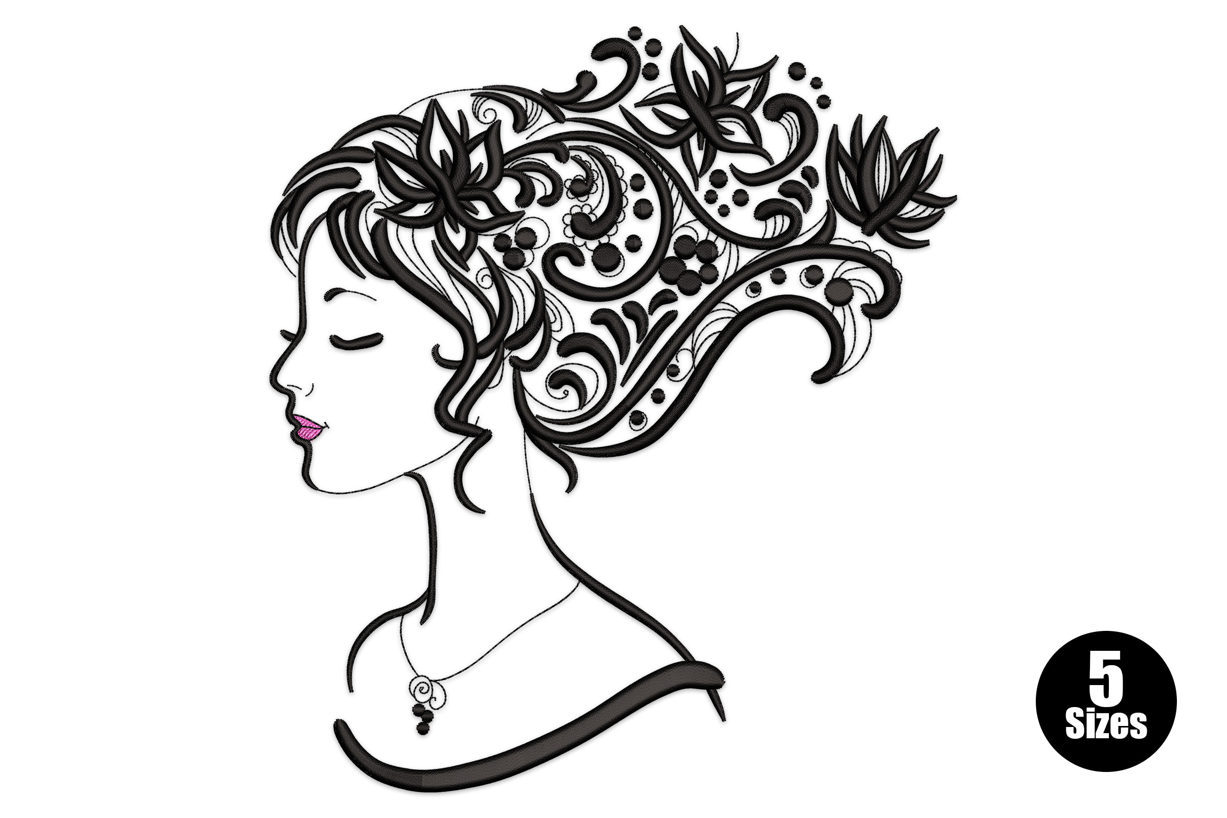 Elegant Floral Woman Embroidery Design