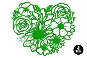 Floral Bouquet Heart Embroidery Design