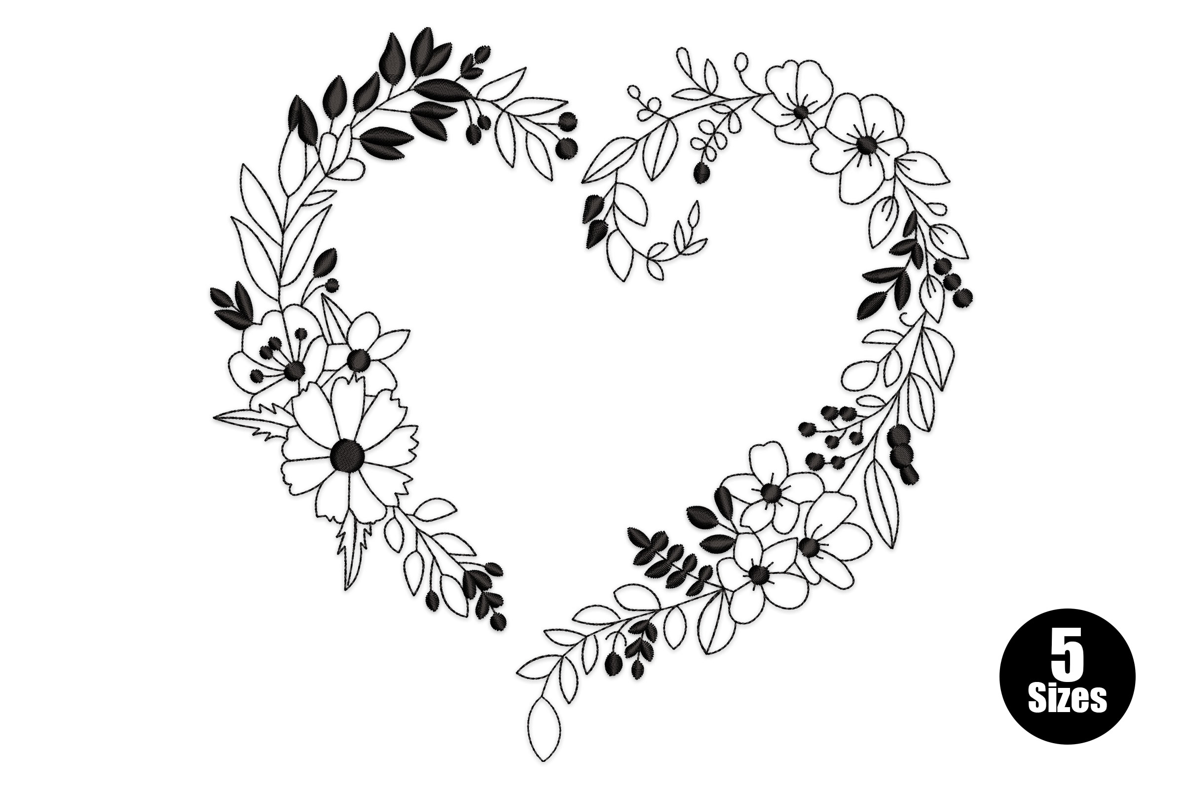 Floral Heart Wreath Embroidery Design