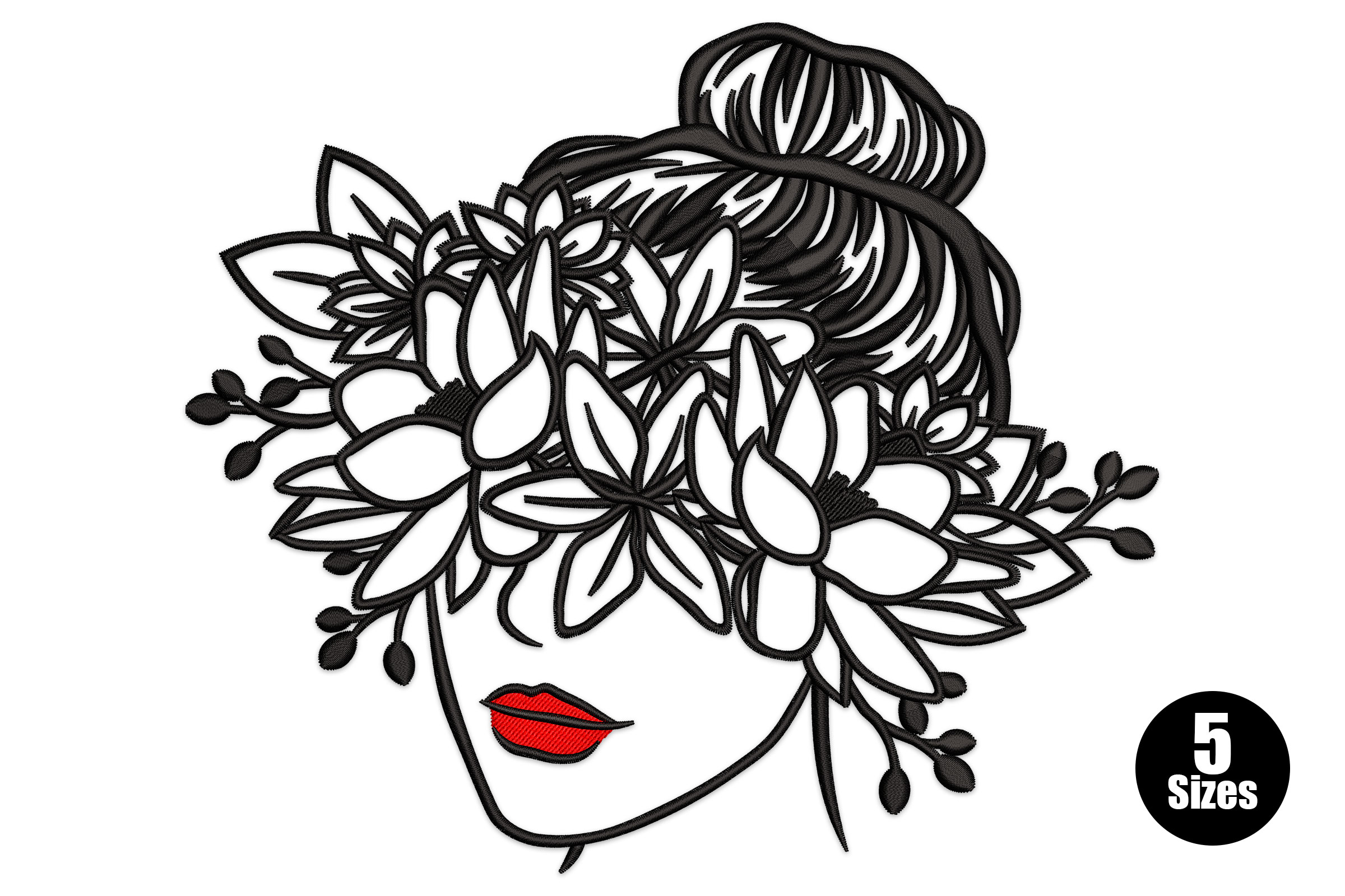 Floral Silhouette Woman Embroidery Design