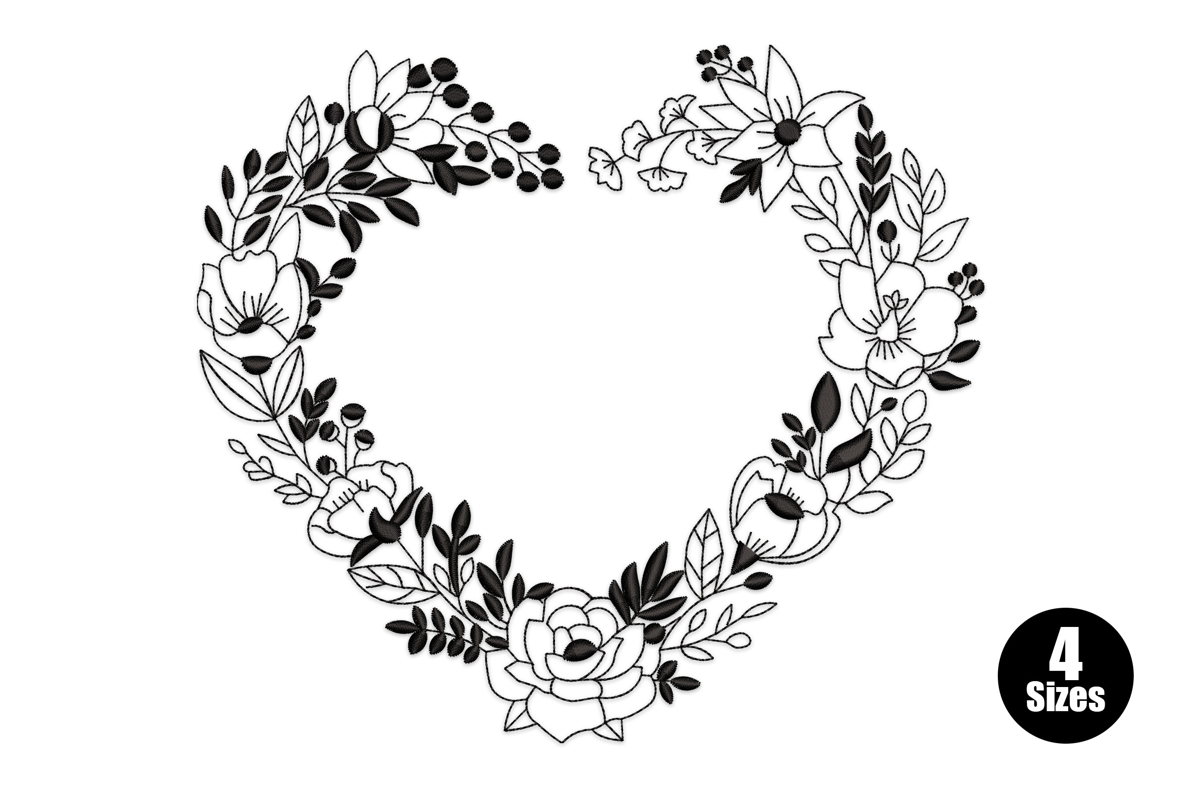 Floral Wreath Heart Embroidery Design