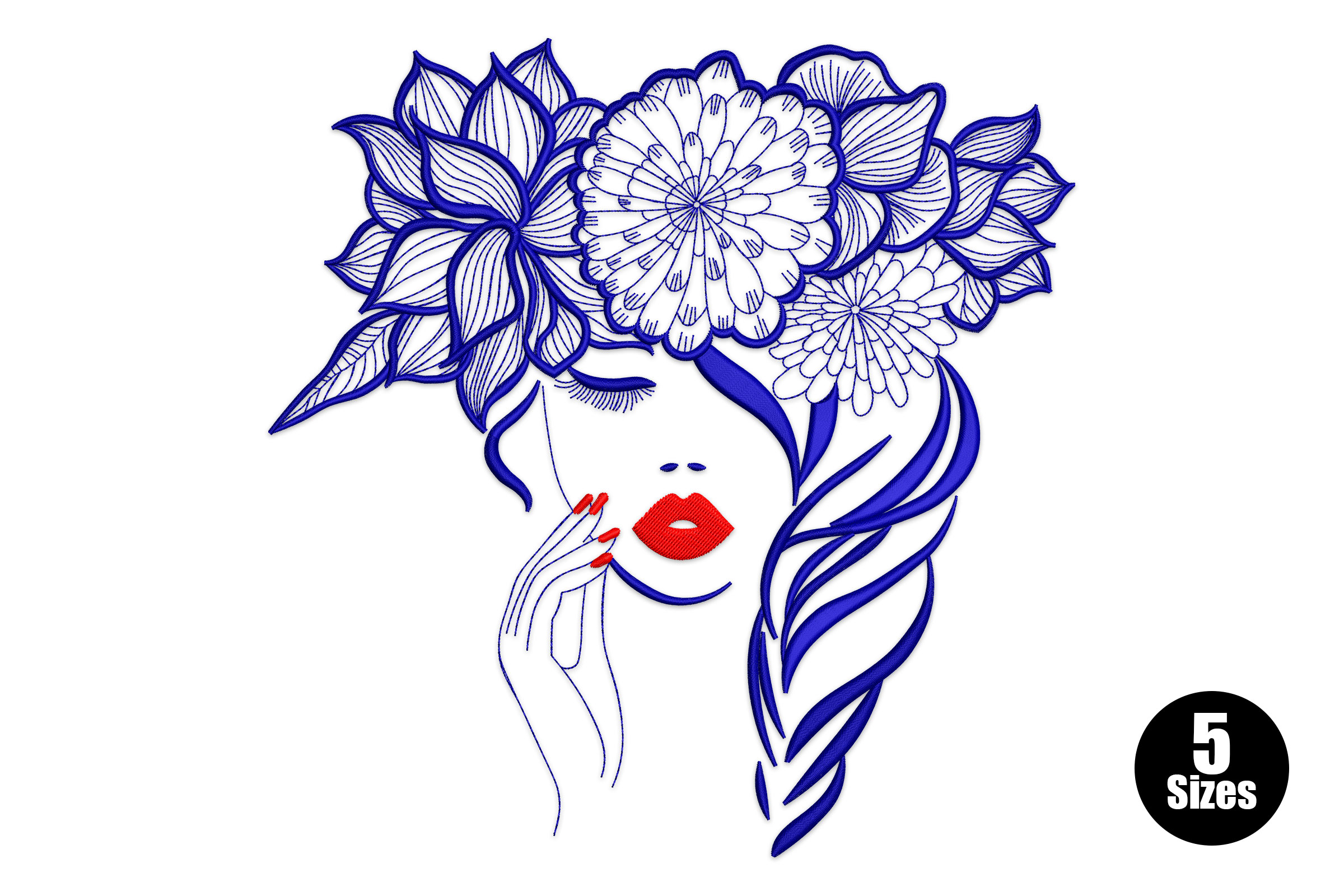 Free Blue Floral Lady Machine Embroidery Design