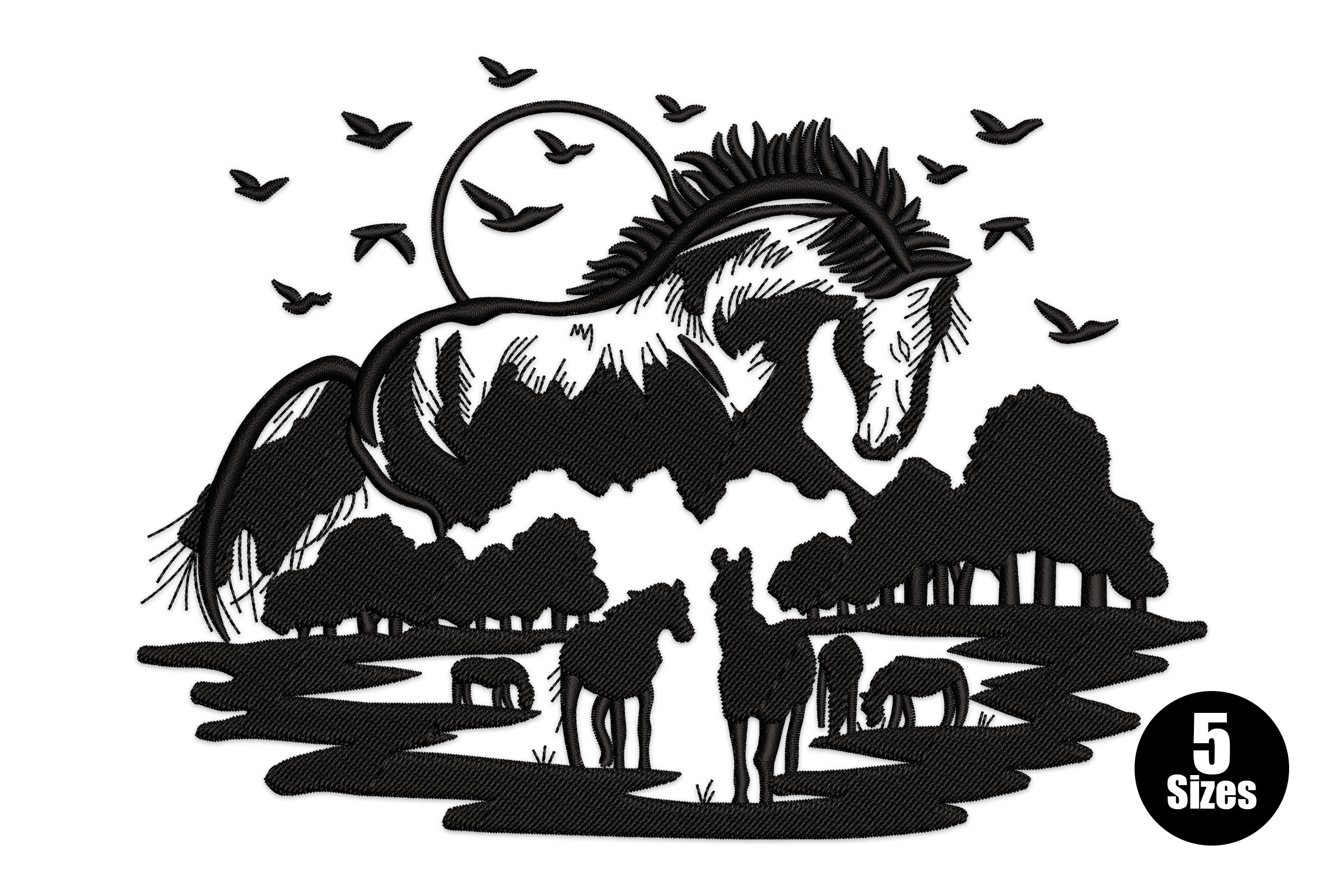 Free Horse with Scenic View Embroidery Design