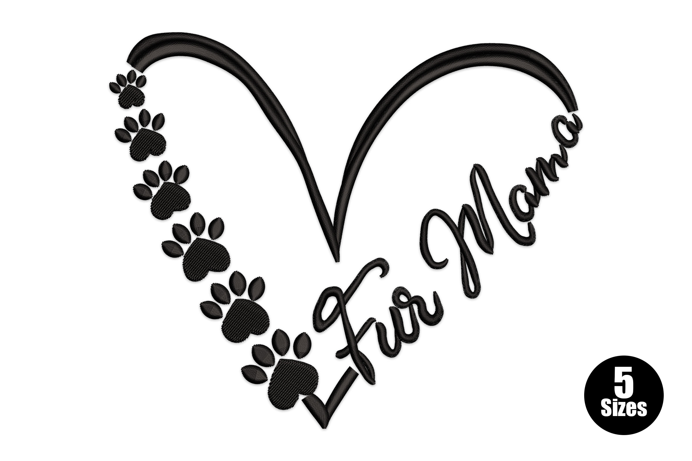 Fur Mama Heart Paw Embroidery Design