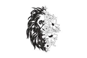 Half Floral Lion Machine Embroidery Design