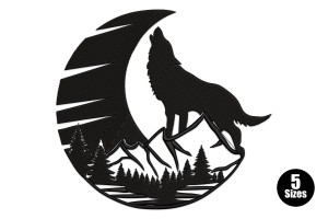 Howling Wolf Embroidery Design