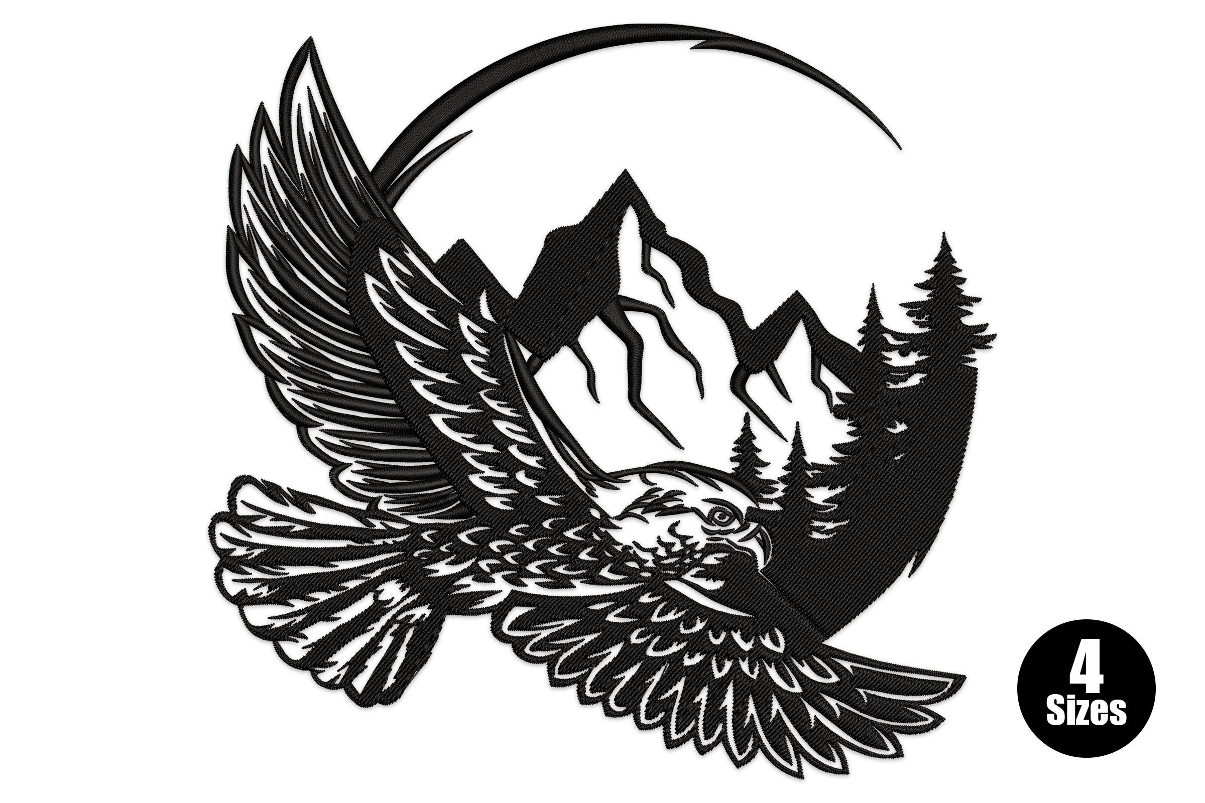 Majestic Eagle Soaring over Mountains Machine Embroidery Design