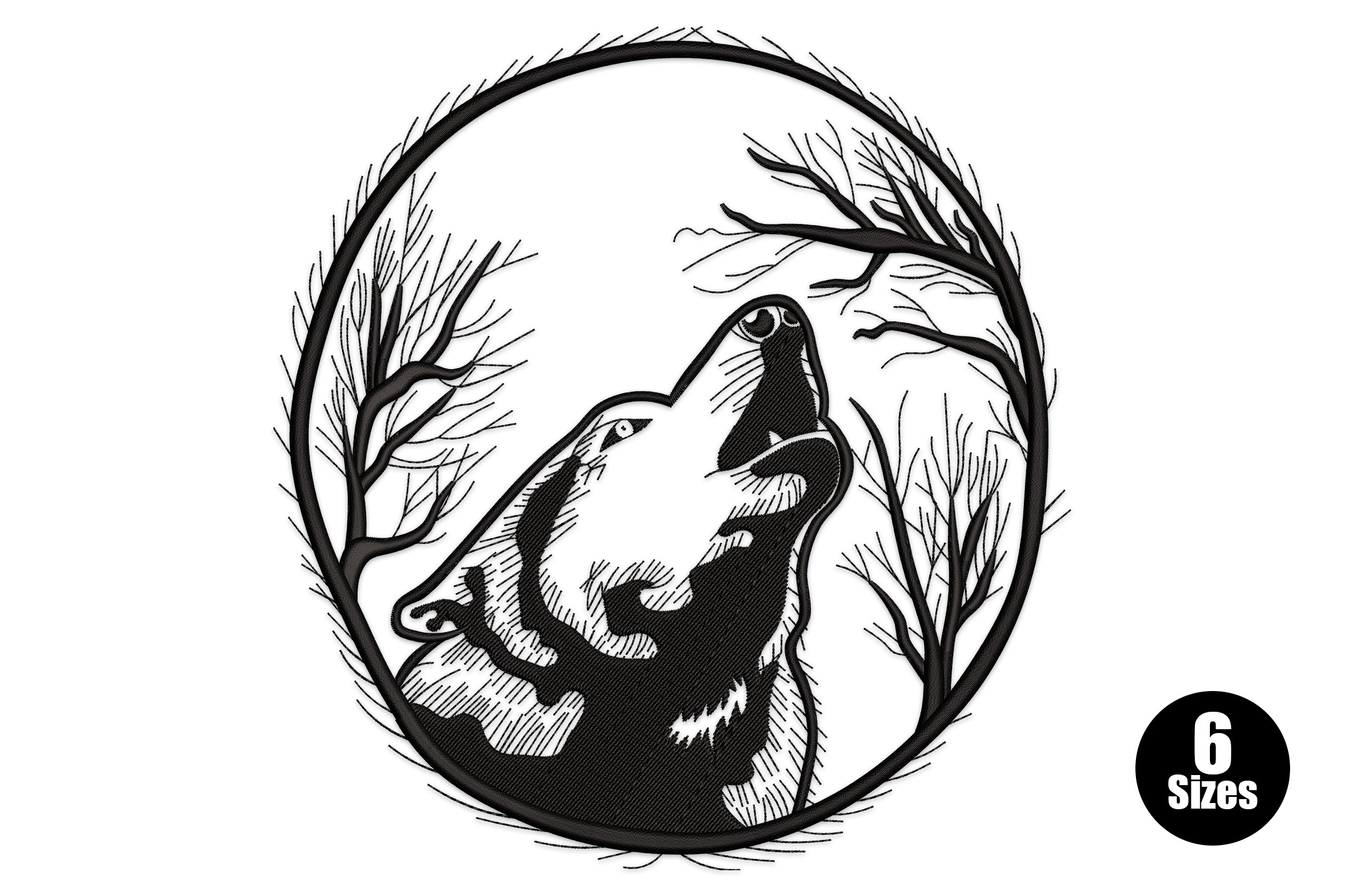 Majestic Howling Wolf Machine Embroidery Design