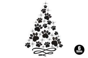 Paw Christmas Tree Embroidery Design