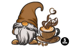 Gnome and Coffee Swirls Embroidery Design