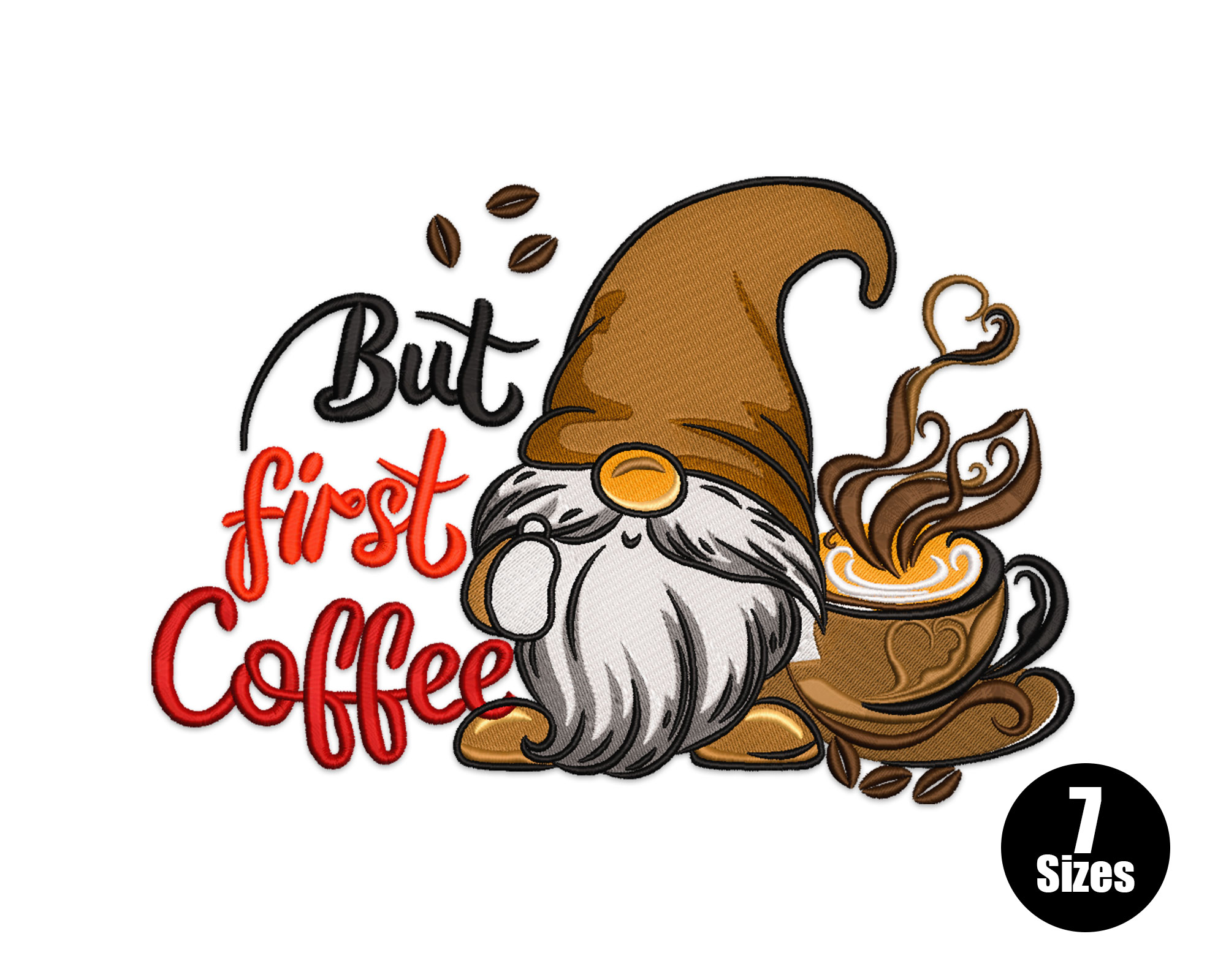 Free But First Coffee Gnome Machine Embroidery Design