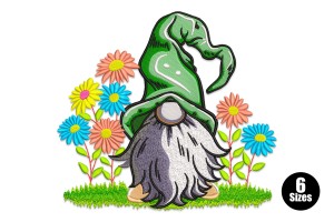 Free Gnome with Flower Machine Embroidery Design