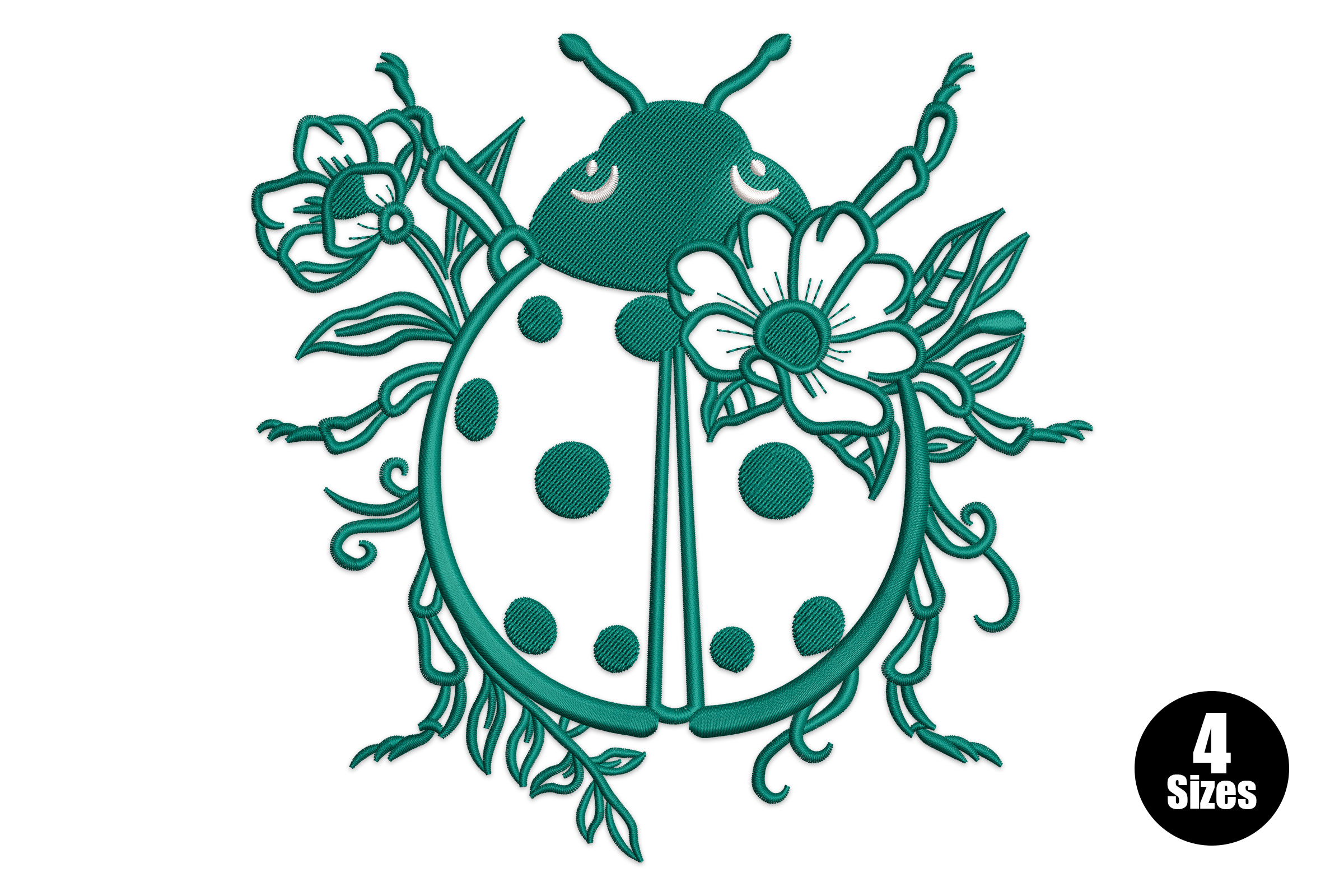 Ladybug Floral Embroidery Design