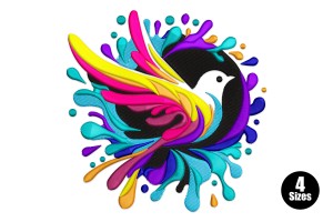 Colorful Splatter Bird Machine Embroidery Design