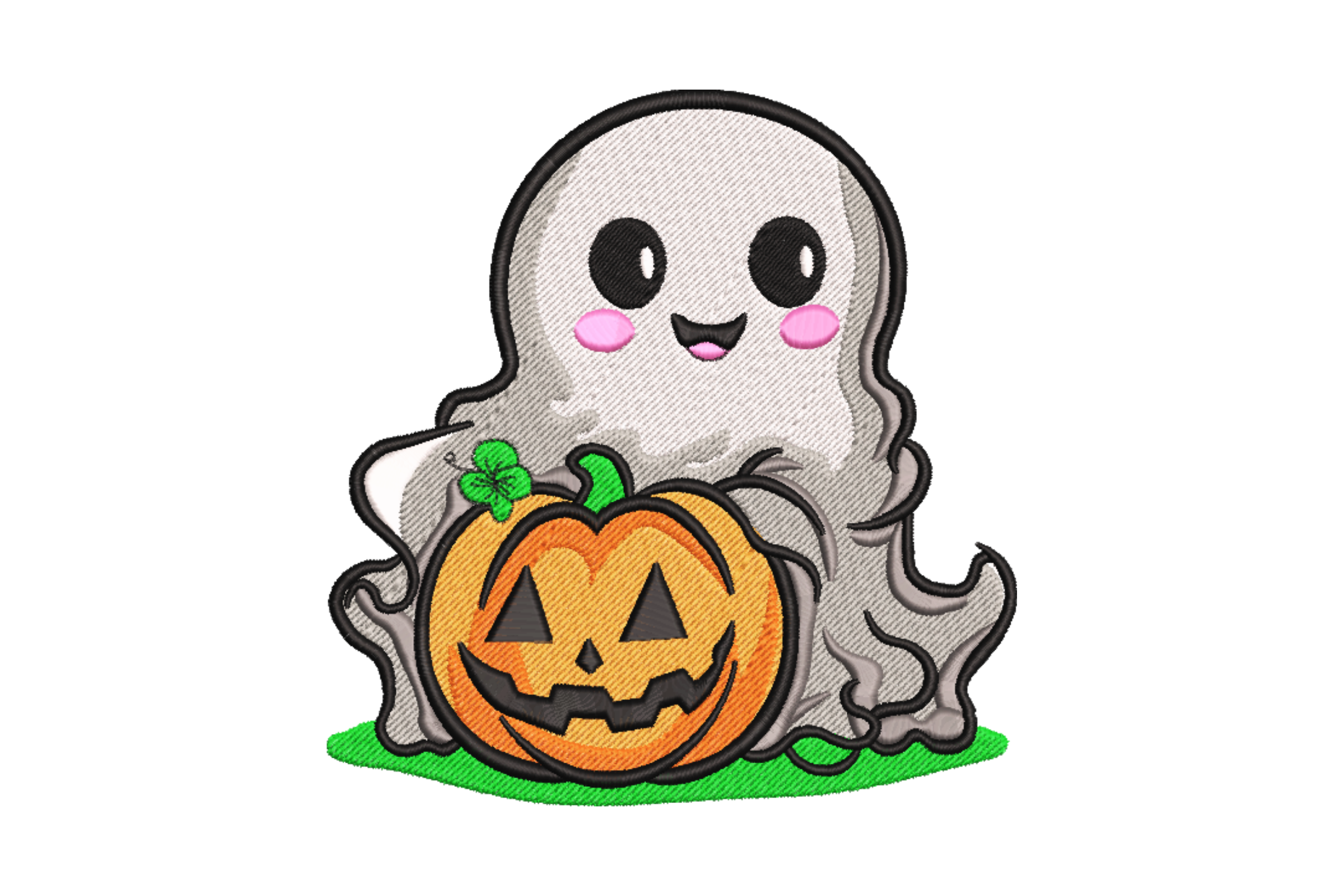 Smiling Ghost with Pumpkin Embroidery Design