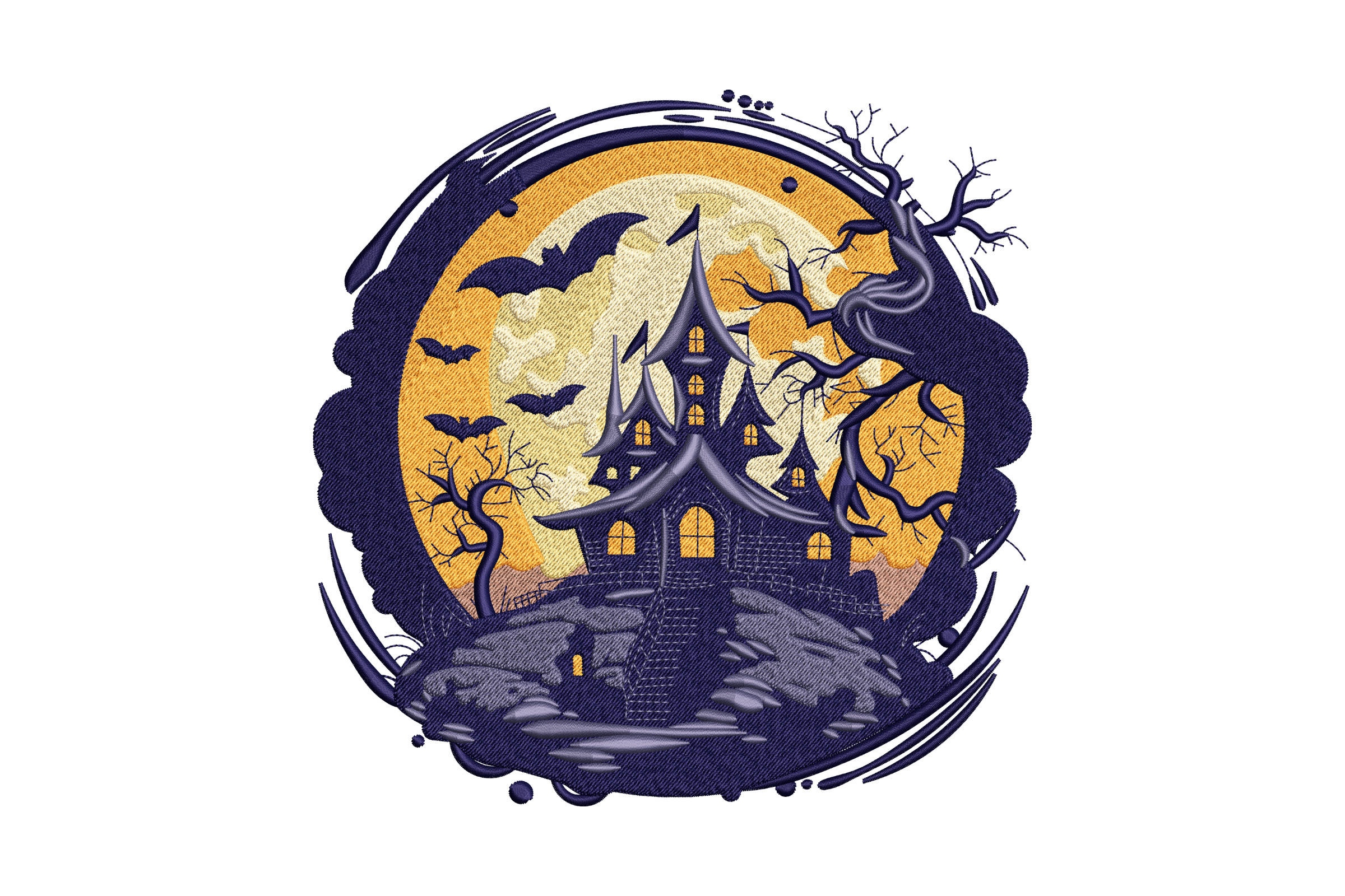 Free Haunted House Embroidery Design