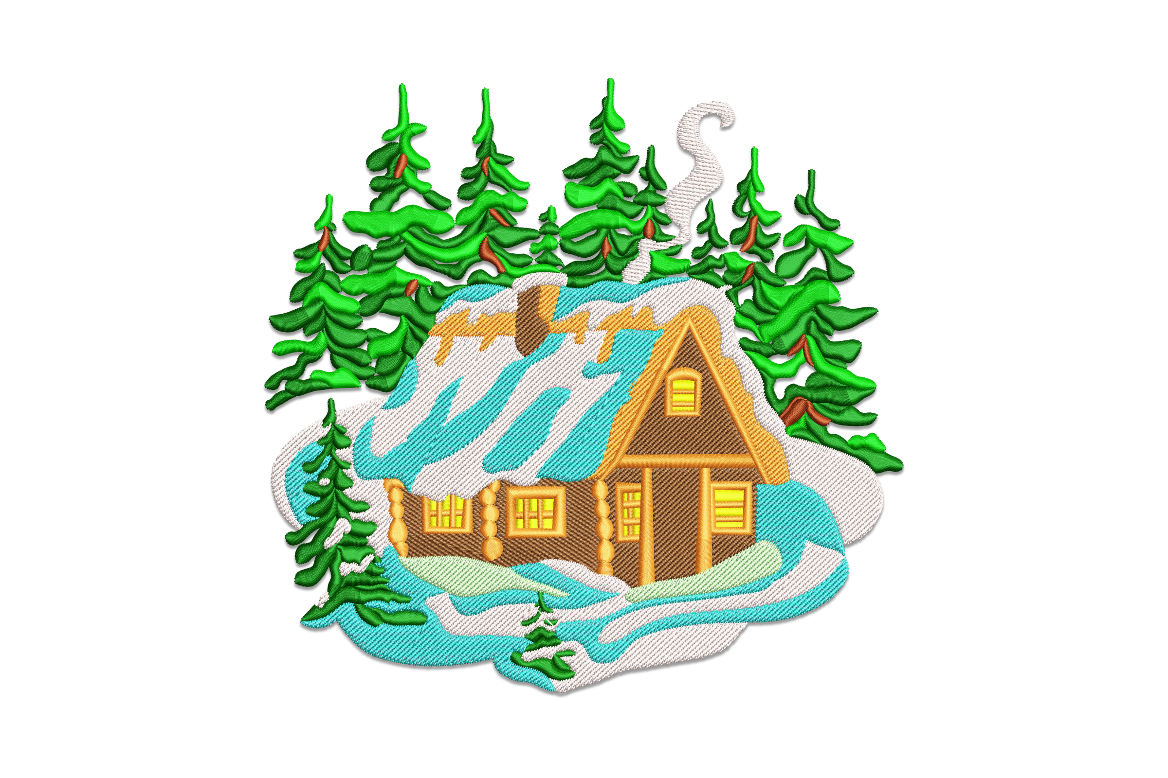 Snowy Cabin Winter Scene Machine Embroidery Design