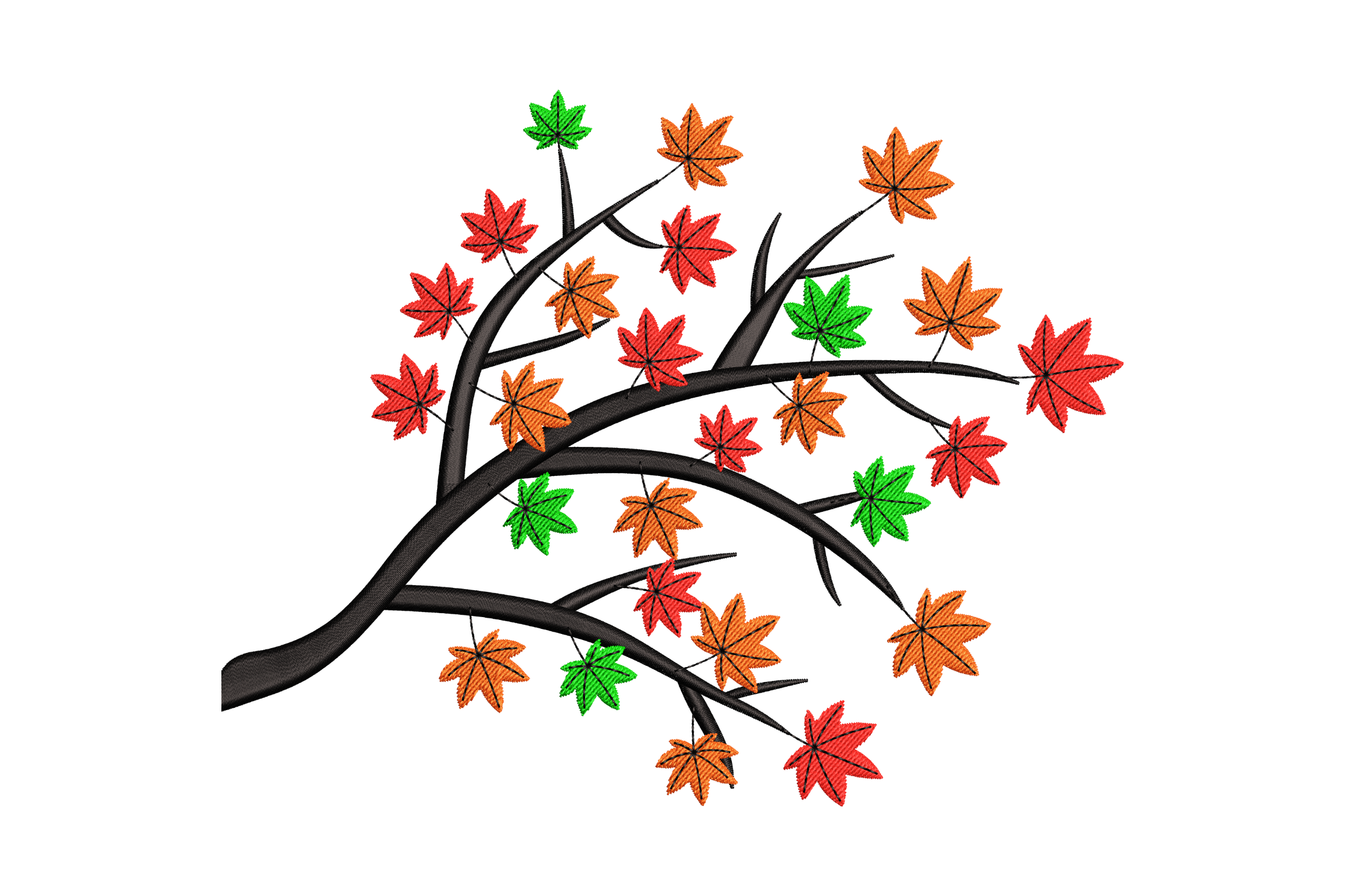 Colorful Autumn Tree Branch Machine Embroidery Design