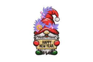 Happy New Year Gnome Embroidery Design