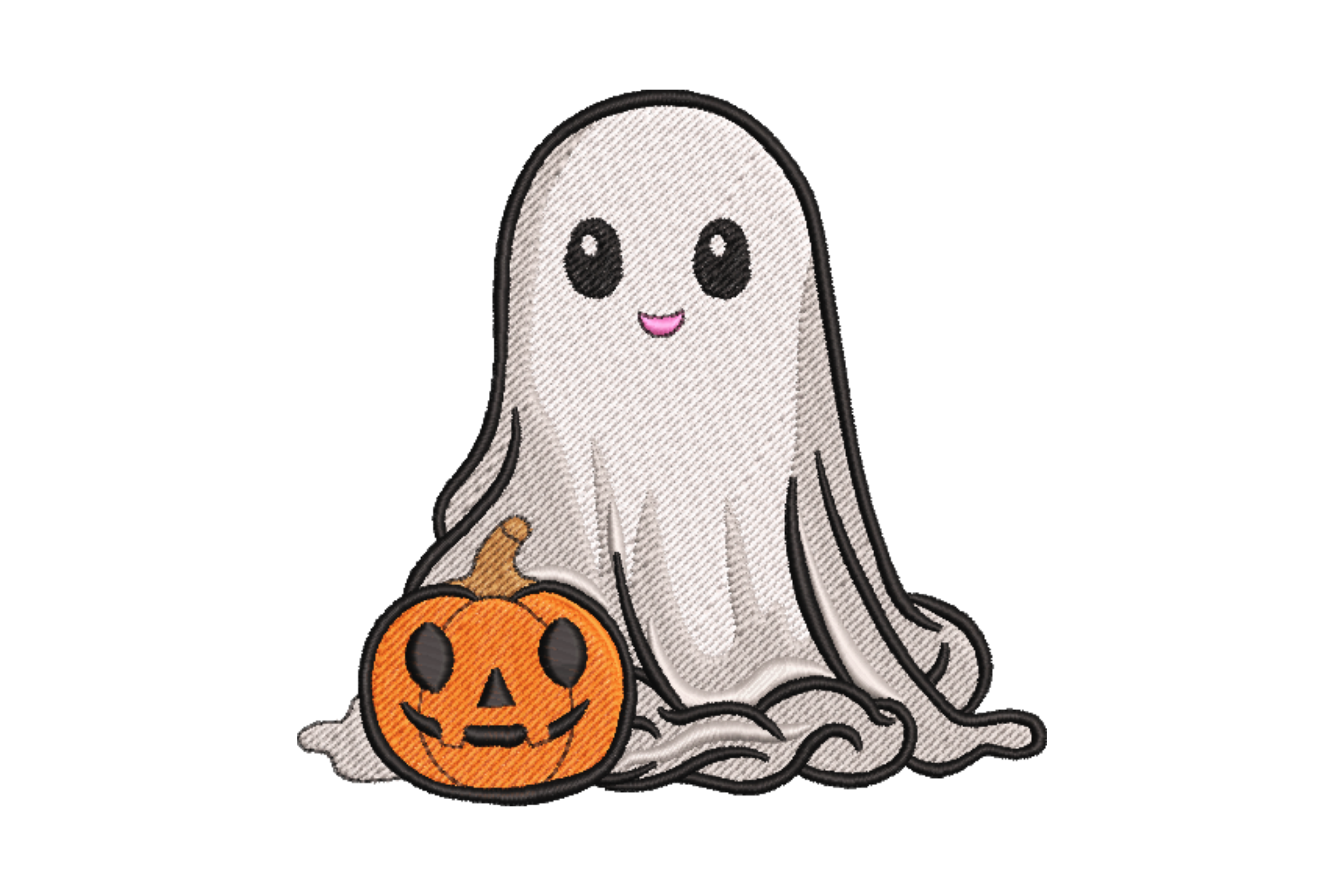 Cheerful Ghost with Pumpkin Embroidery Design