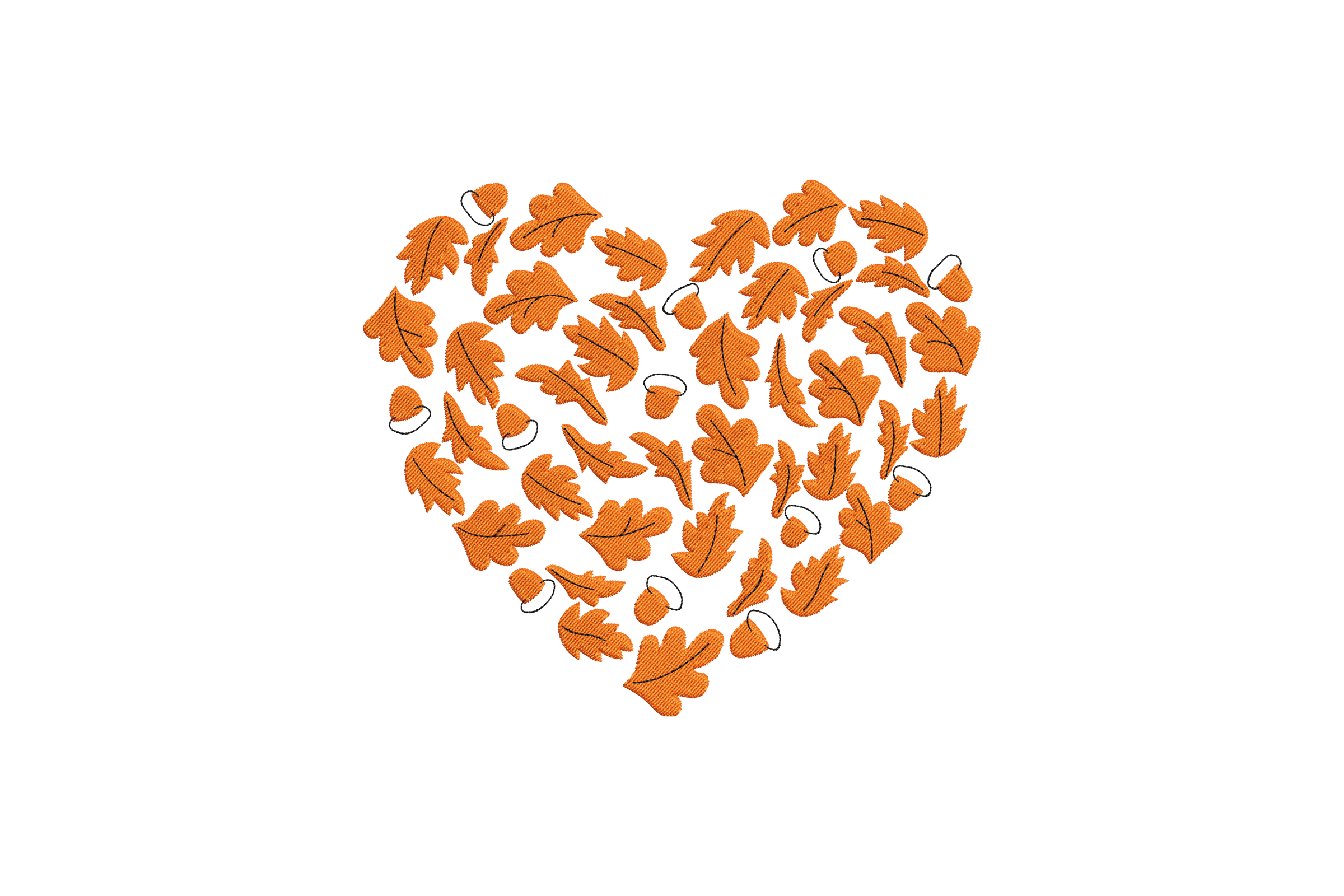 Heart-Shaped Fall Acorn Leaves Machine Embroidery Design