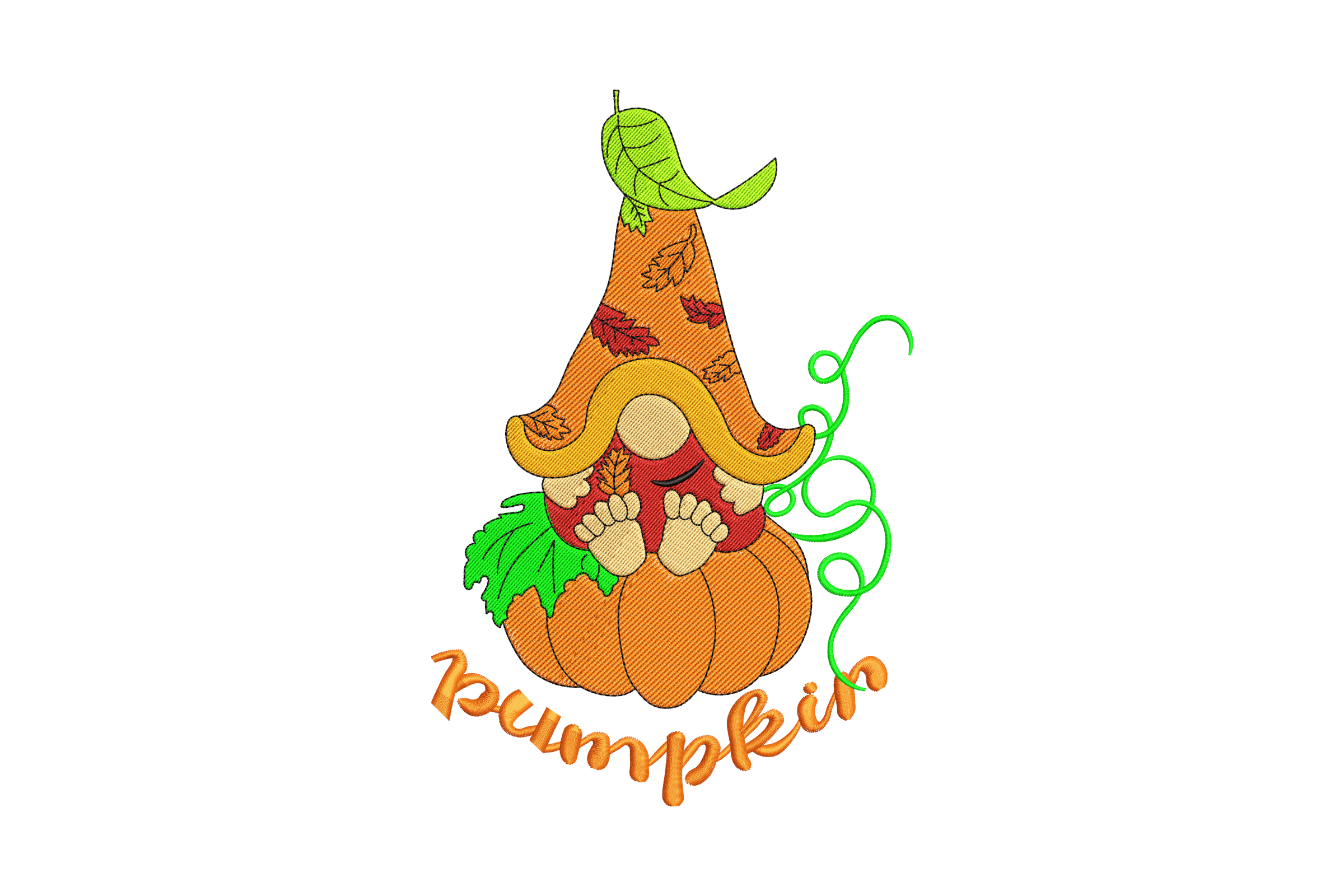 Pumpkin Gnome Autumn Embroidery Design