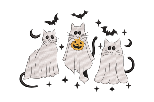 Halloween Cats in Ghost Costumes Embroidery Design