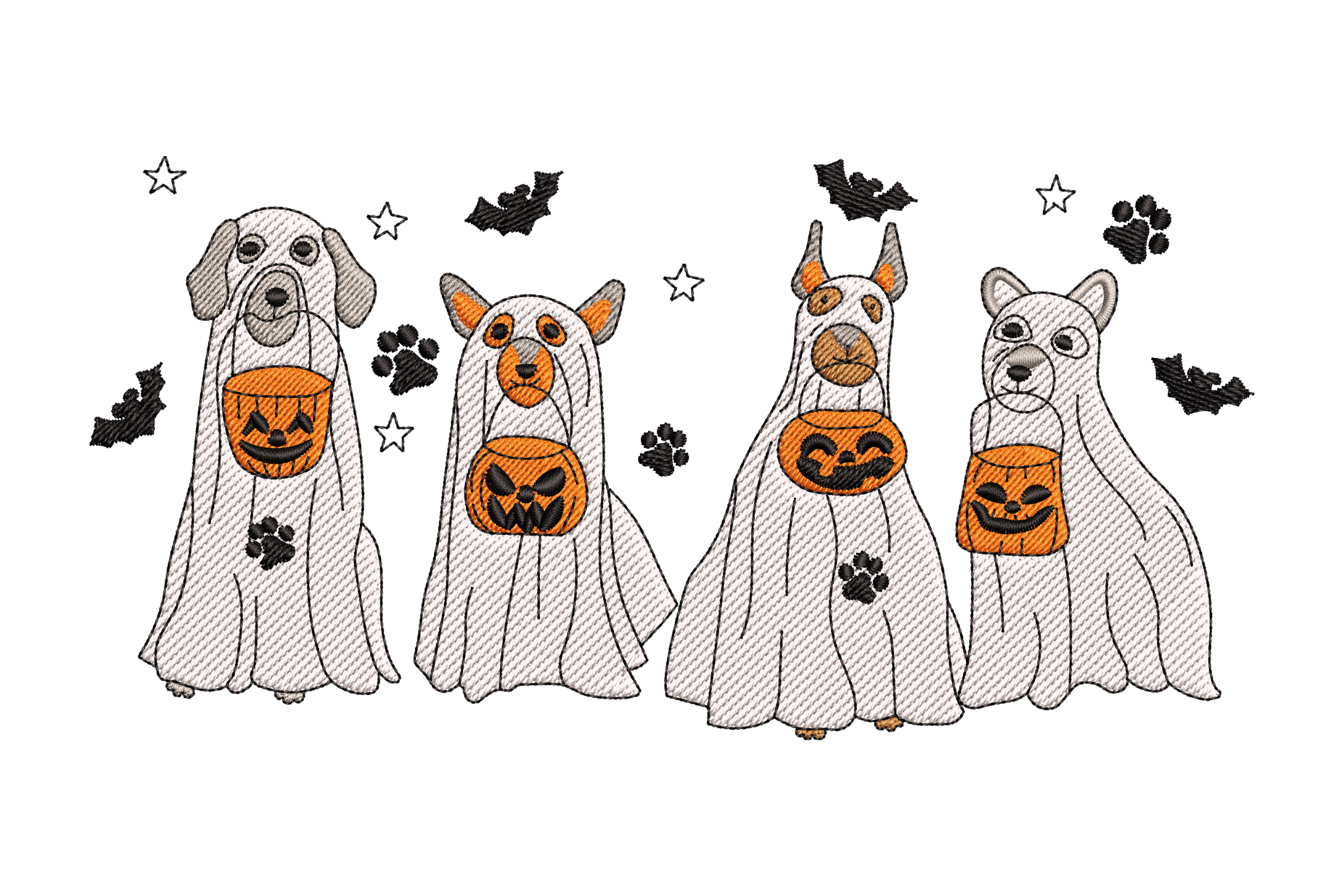 Ghostly Halloween Dogs Embroidery Design