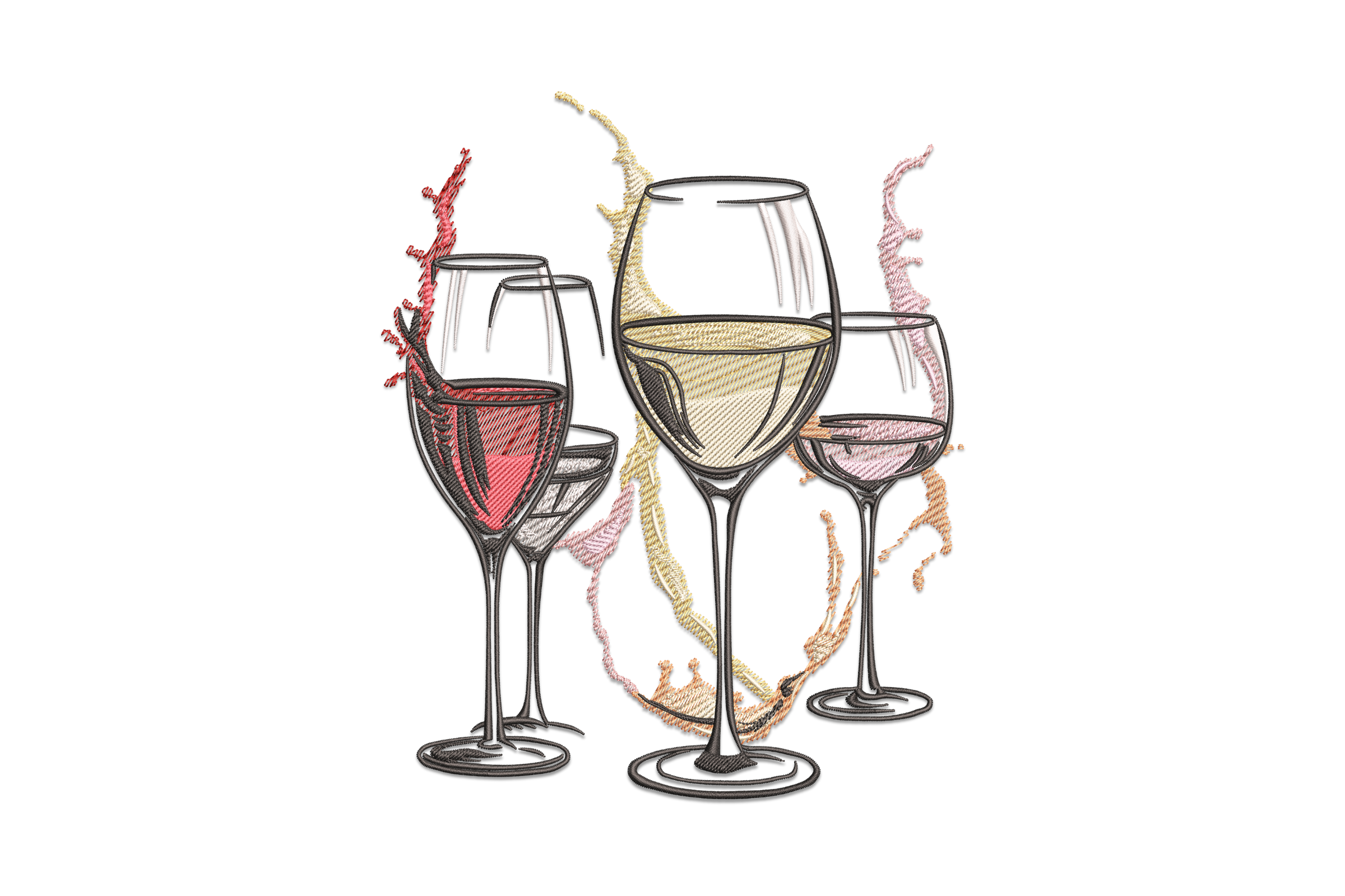 Wine Glasses Splash Embroidery Design