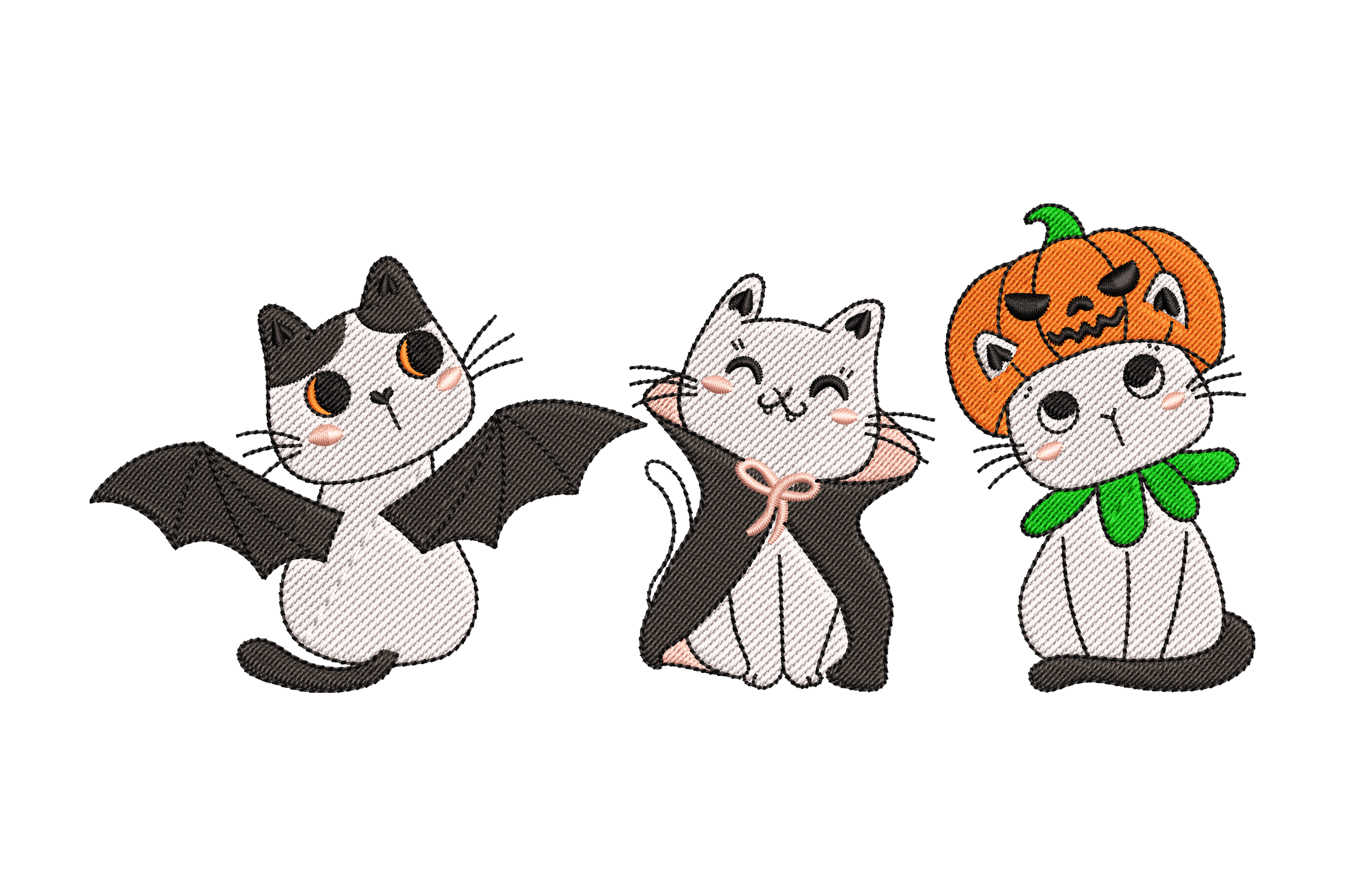 Halloween Cats Trio Machine Embroidery Design